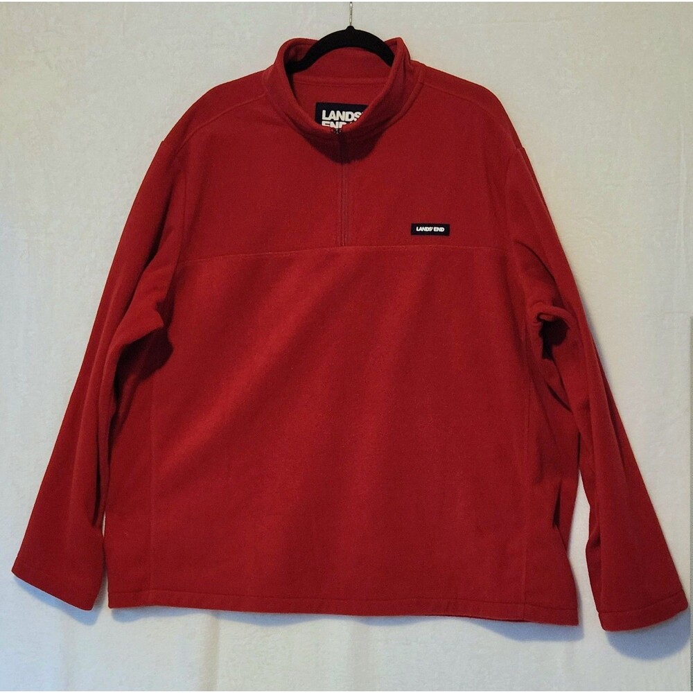 Lands End Mens 2XL Anyweather Fleece Quarter Zip Pullover Rich Red
